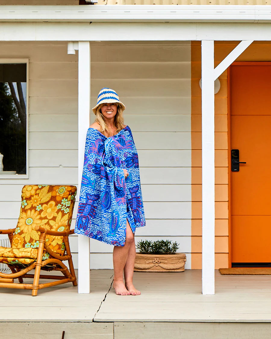 The Deep Blue Printed Terry Bath Sheet / Beach Towel