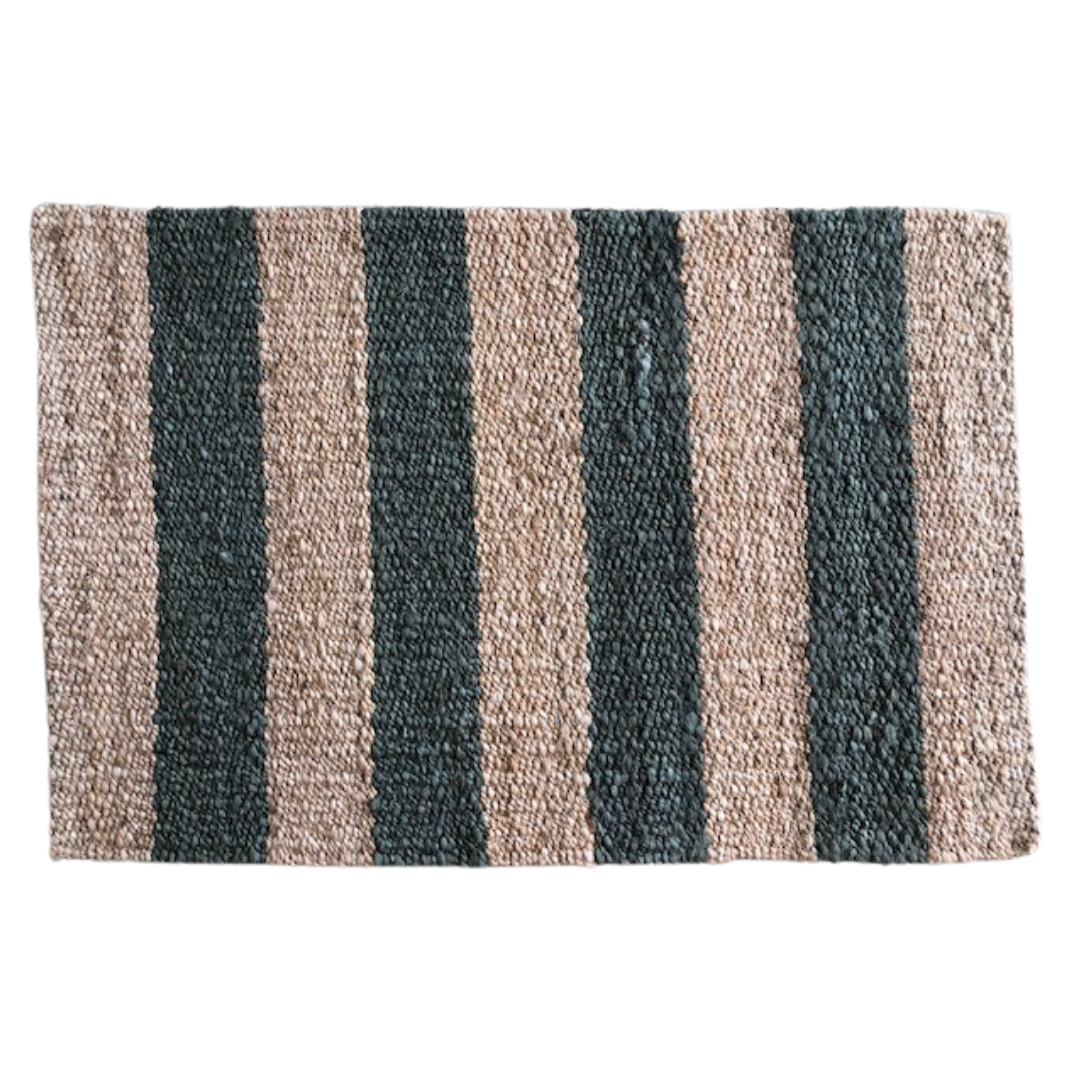 Jute Mat - Green Stripe