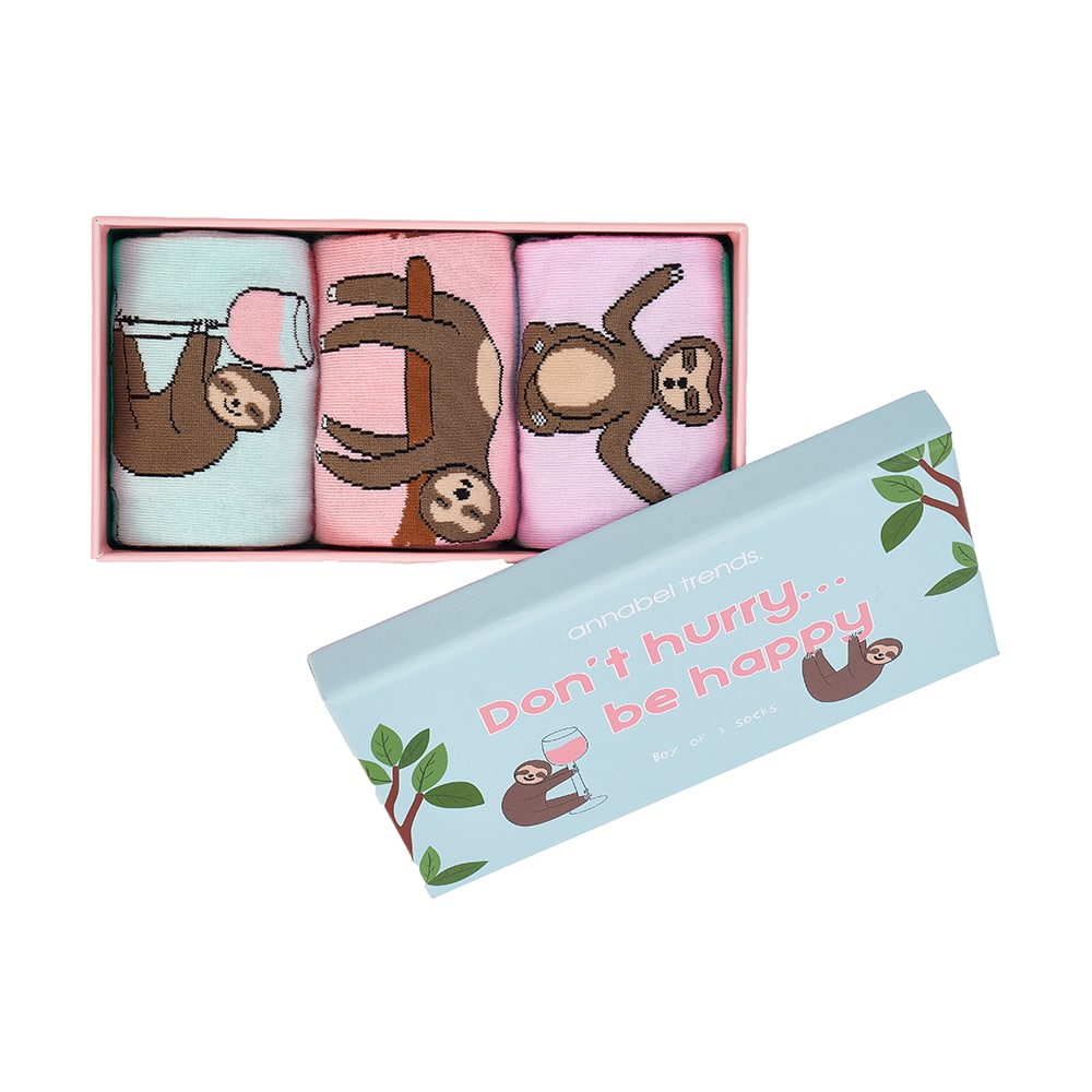 3 Pack Sloth Socks - Don't Hurry Be Happy