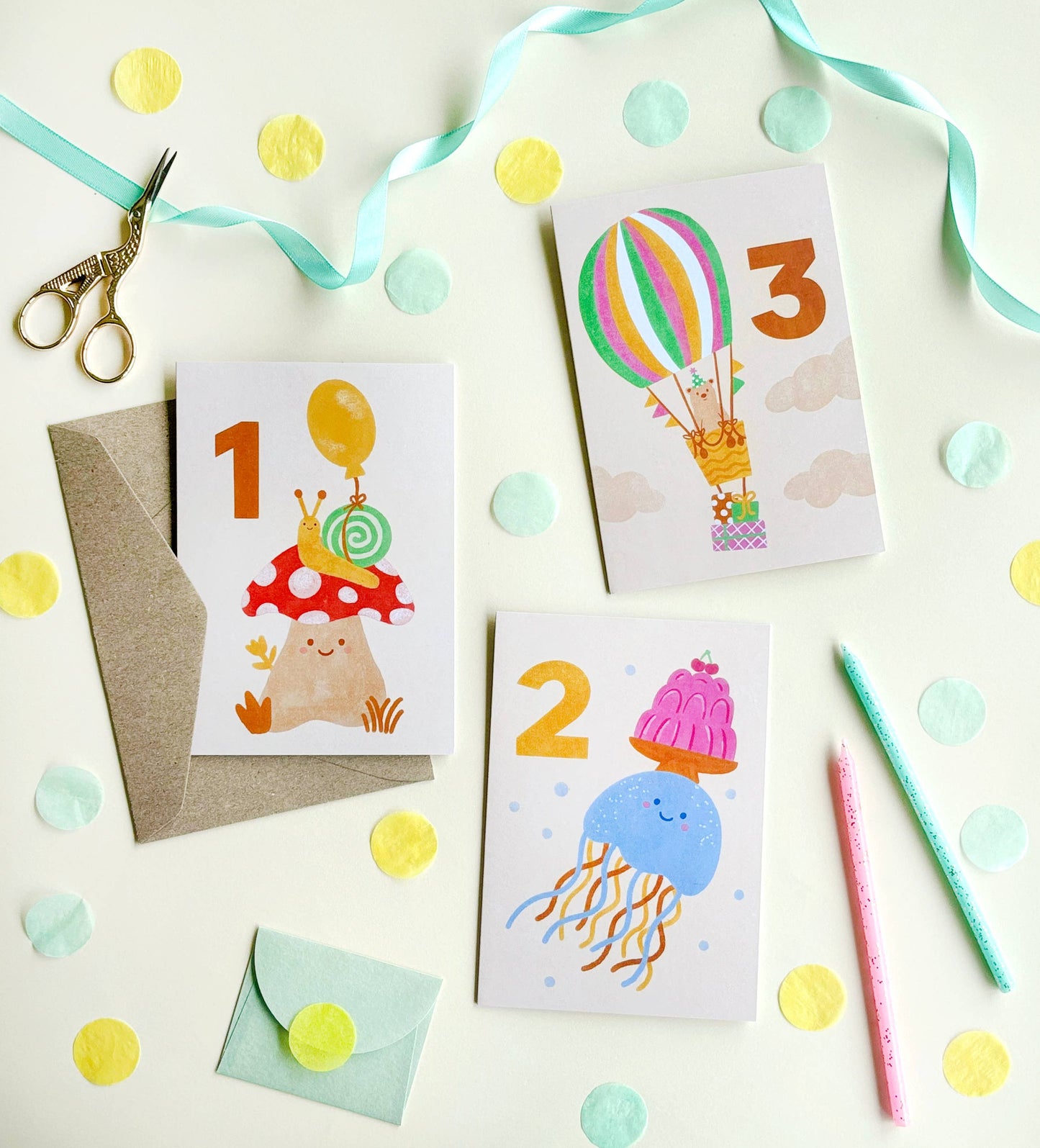Age 3 Bear Birthday Card - Kids Cute 3rd Milestone Balloon