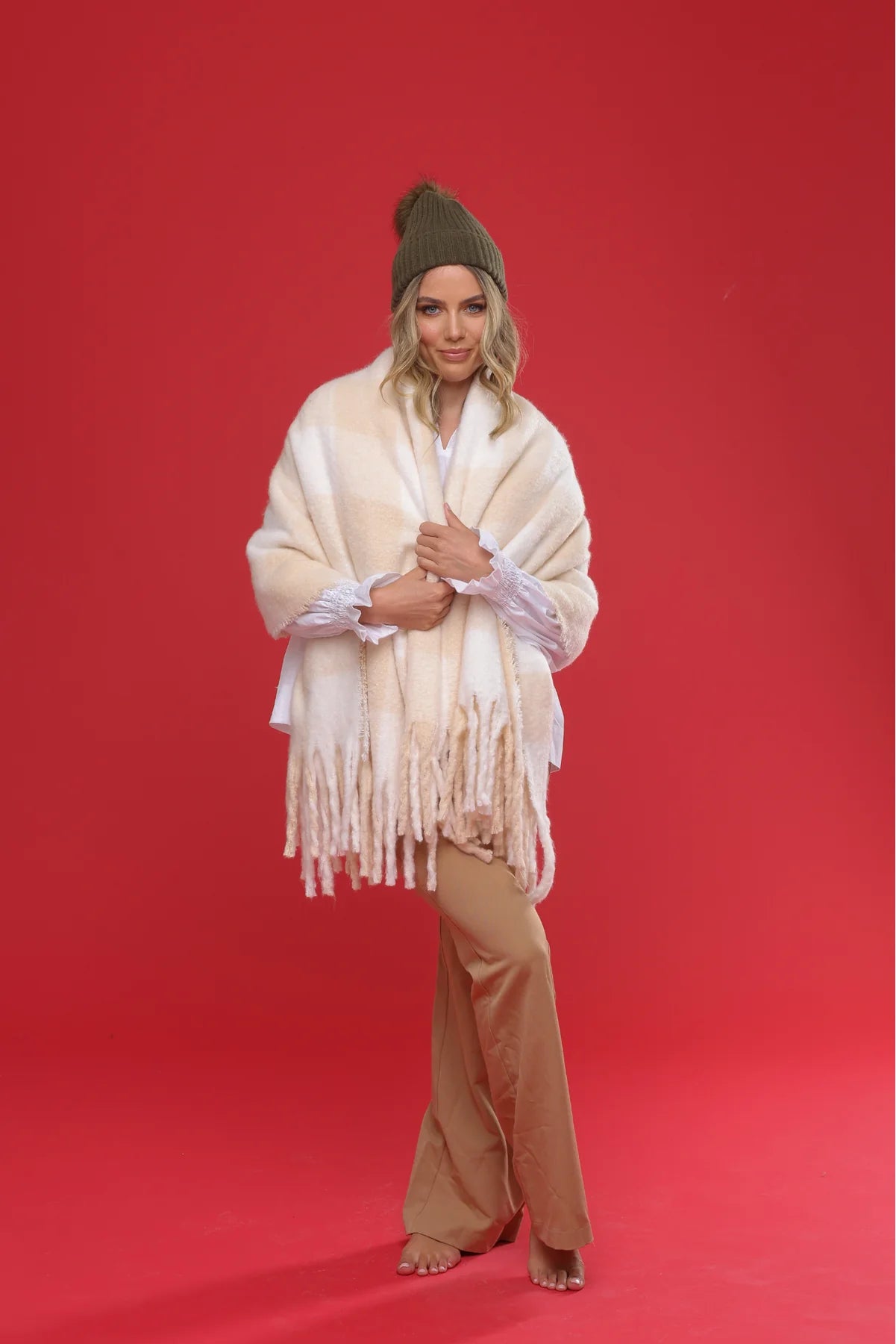 Mysa Throw Blanket - Beige Check