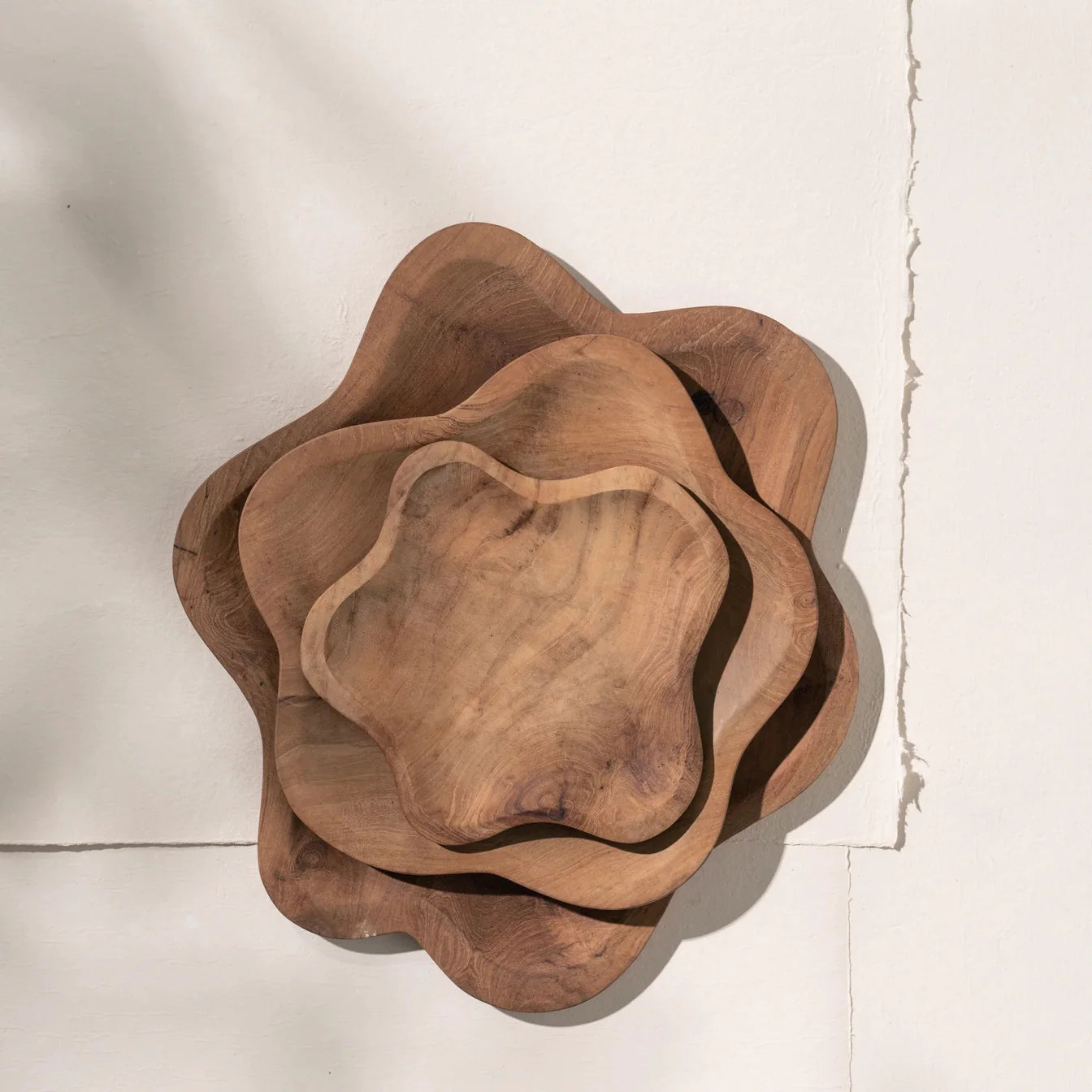 Flora Curved Teak Plates - Three Sizes
