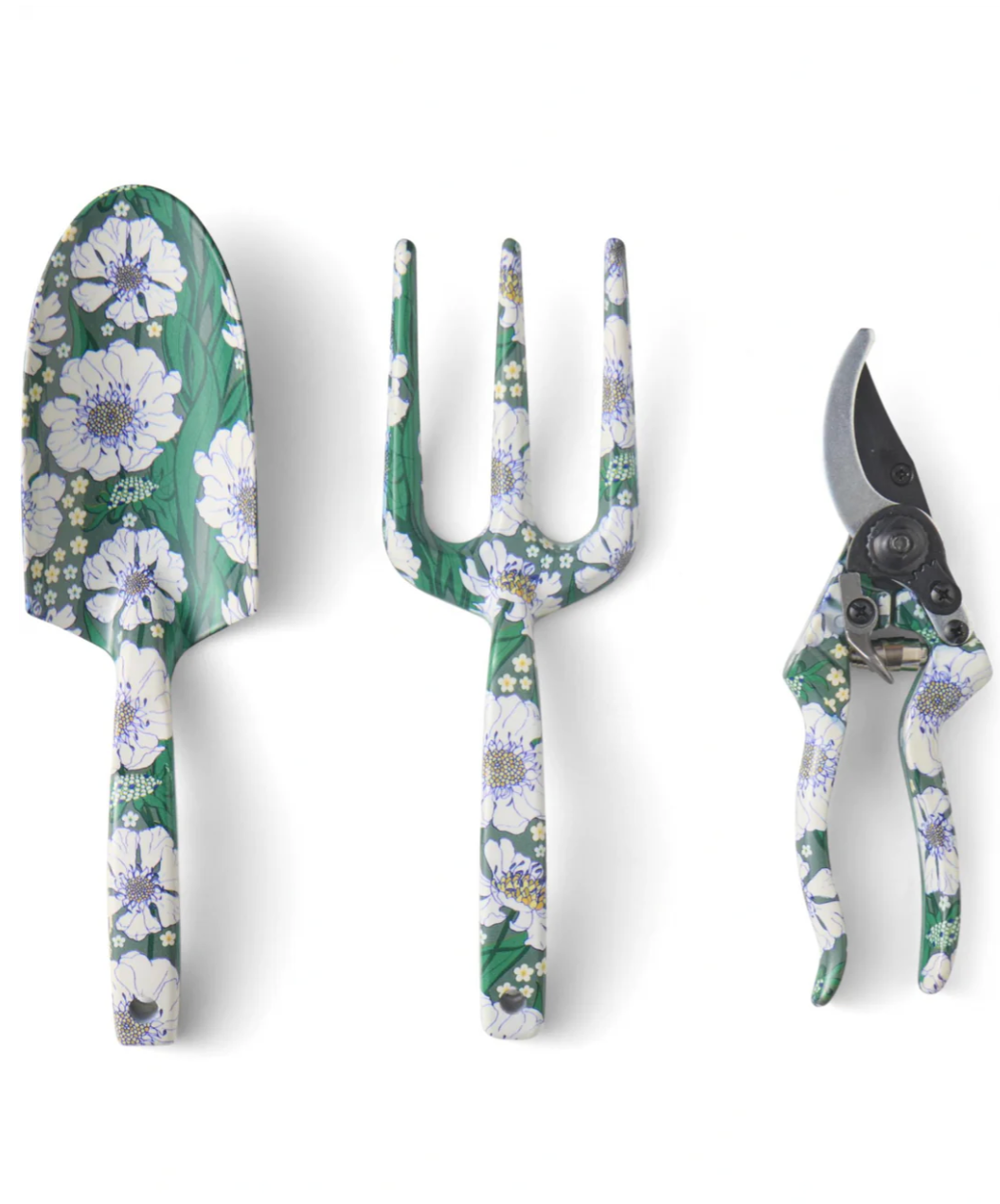 Tumbling Flowers Green Garden Tools and Gloves Set