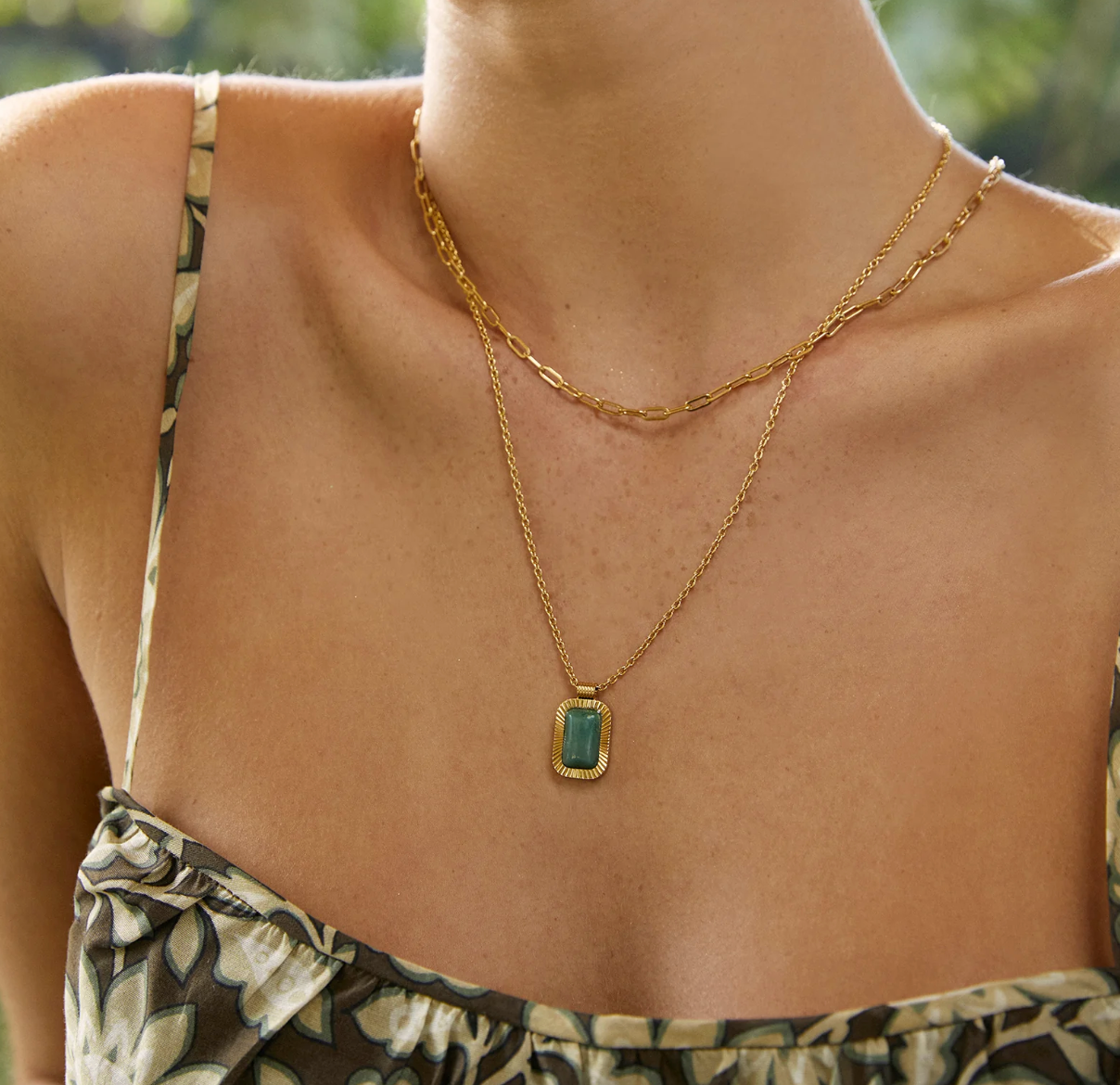 Teo Gold Necklace - Jade
