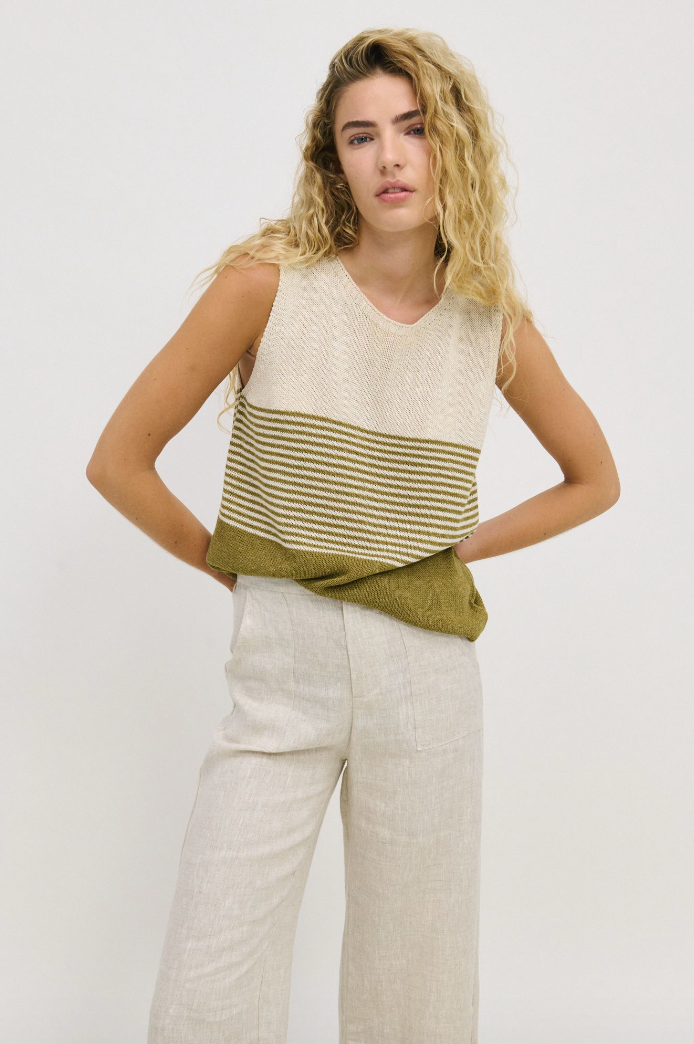 Emma Stripe Tank - Khaki