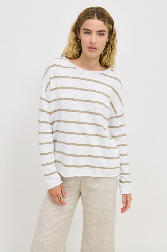 Minnie Stripe Top - Khaki & White