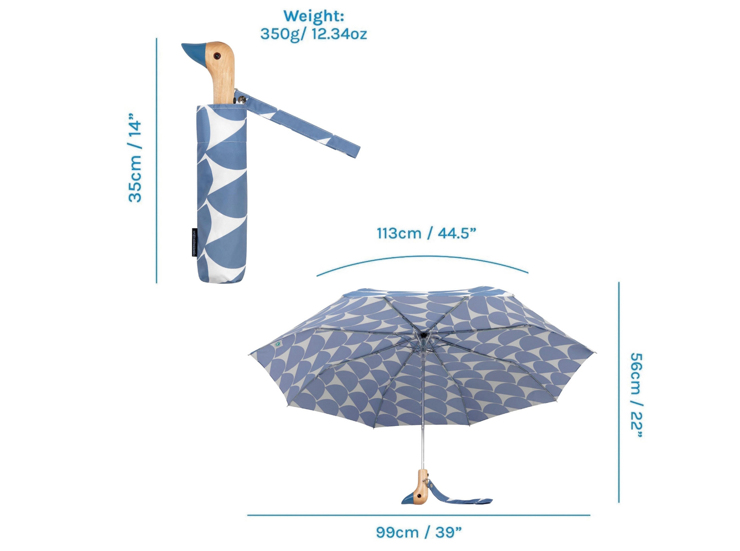 Duck Compact Umbrella - Denim Moon