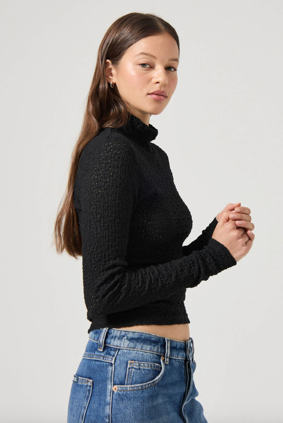 Highneck Daisy Top - Black