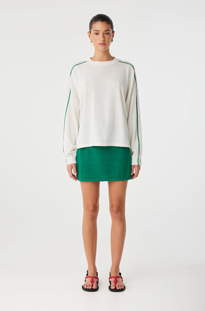 Pippa Long Sleeve - Cream & Palm Green