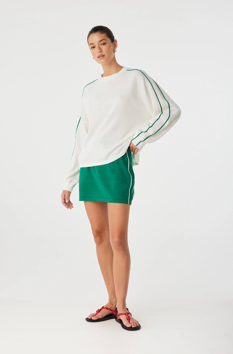 Pippa Long Sleeve - Cream & Palm Green