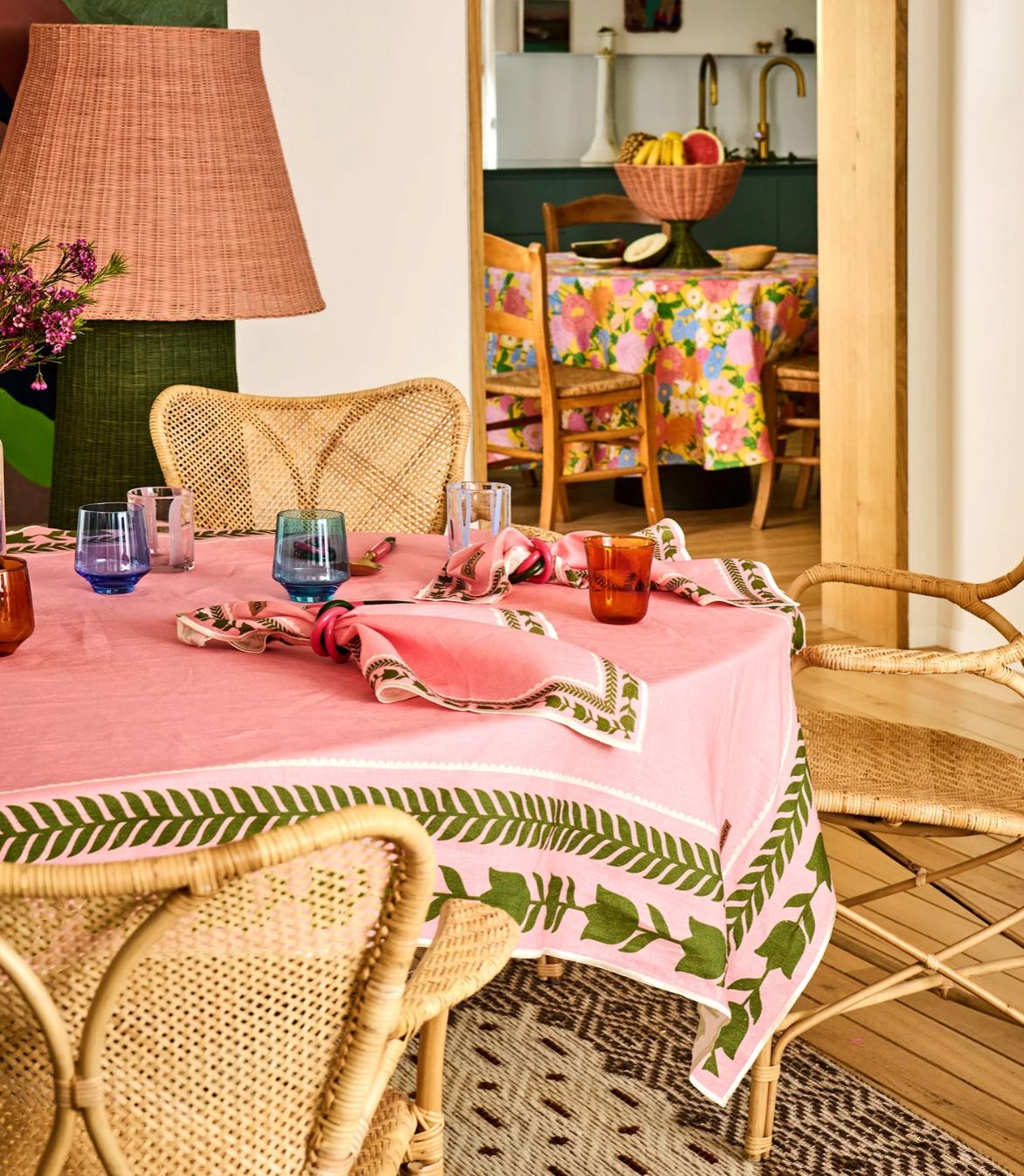 Flower Chain Embroidered Tablecloth