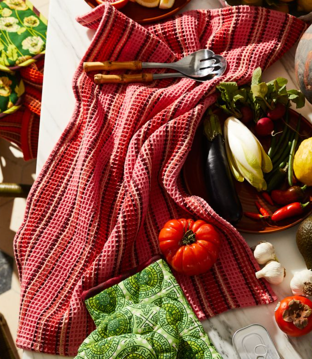 Selene Stripe Tea Towel - Hibiscus