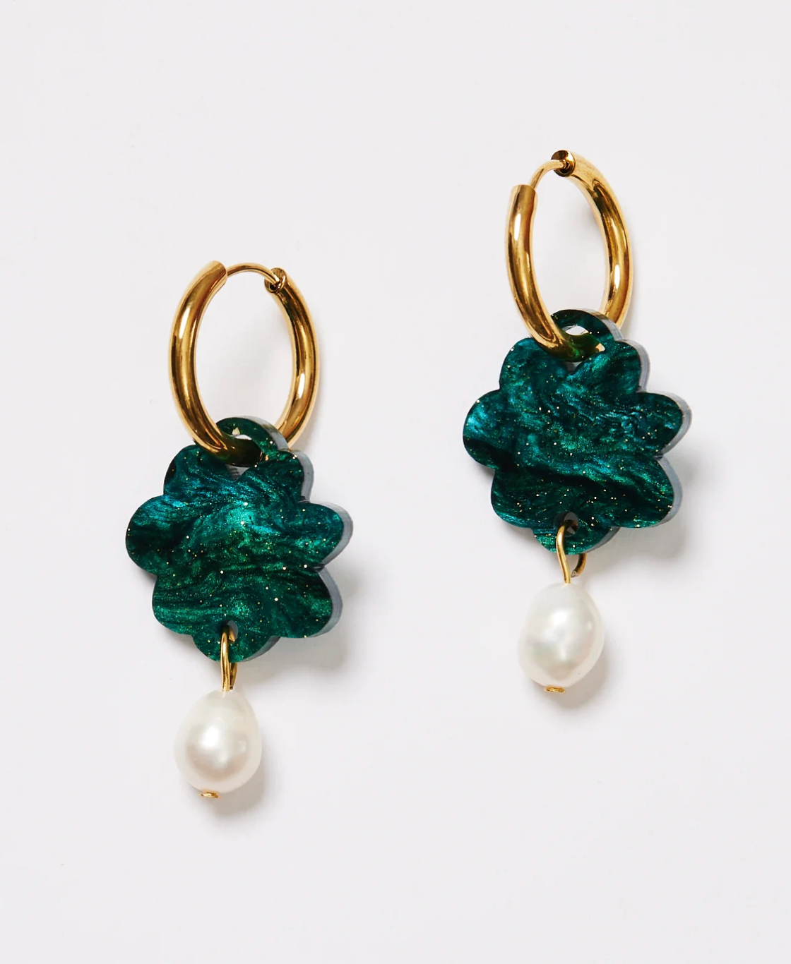 Cloud and Pearl Earrings - Emerald
