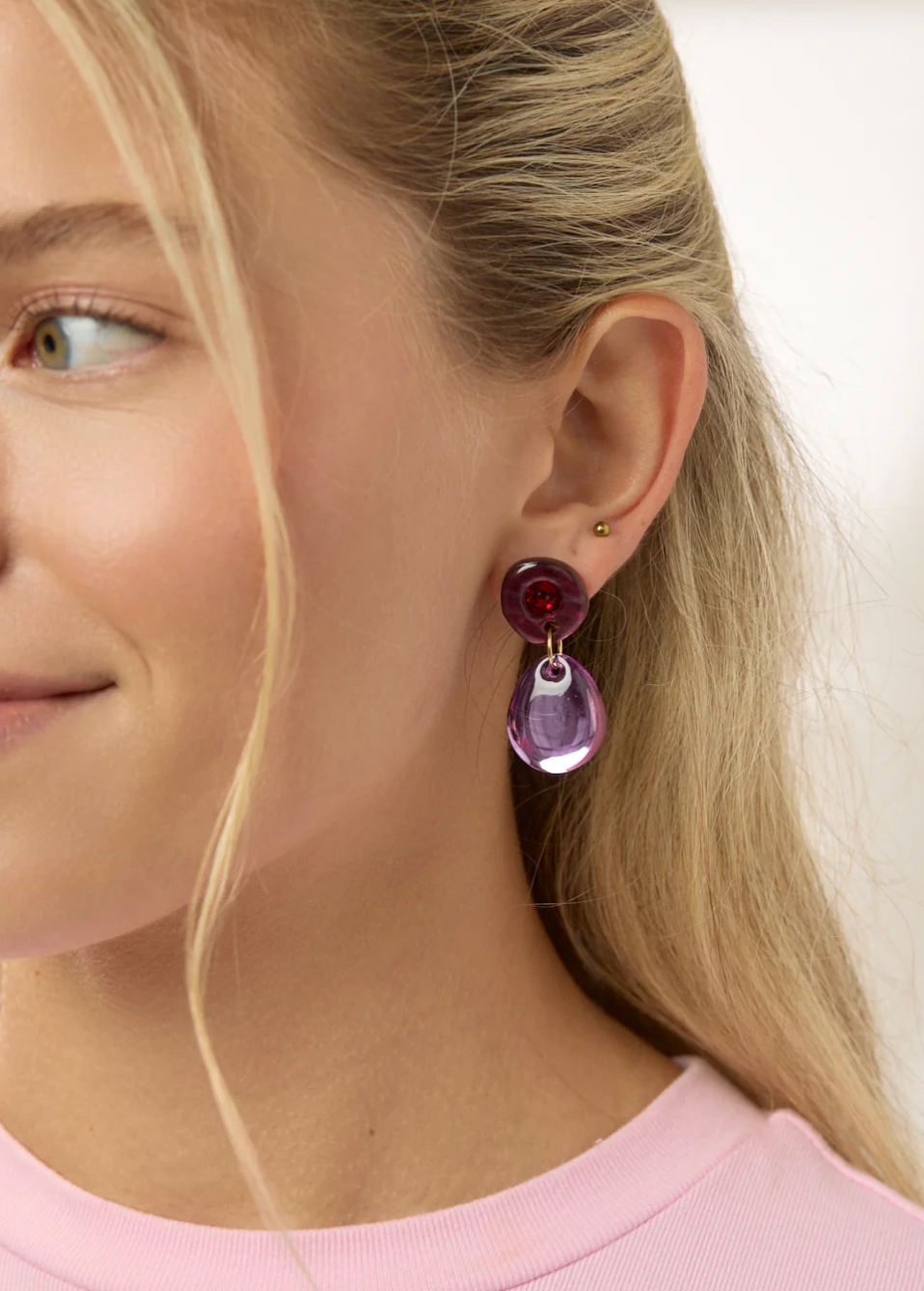 Jam Gem Clip On Earrings - Burgundy/Violet