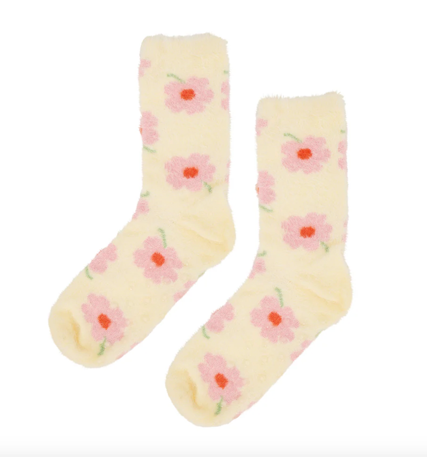 Fuzzy Bed Socks - Flower Cream