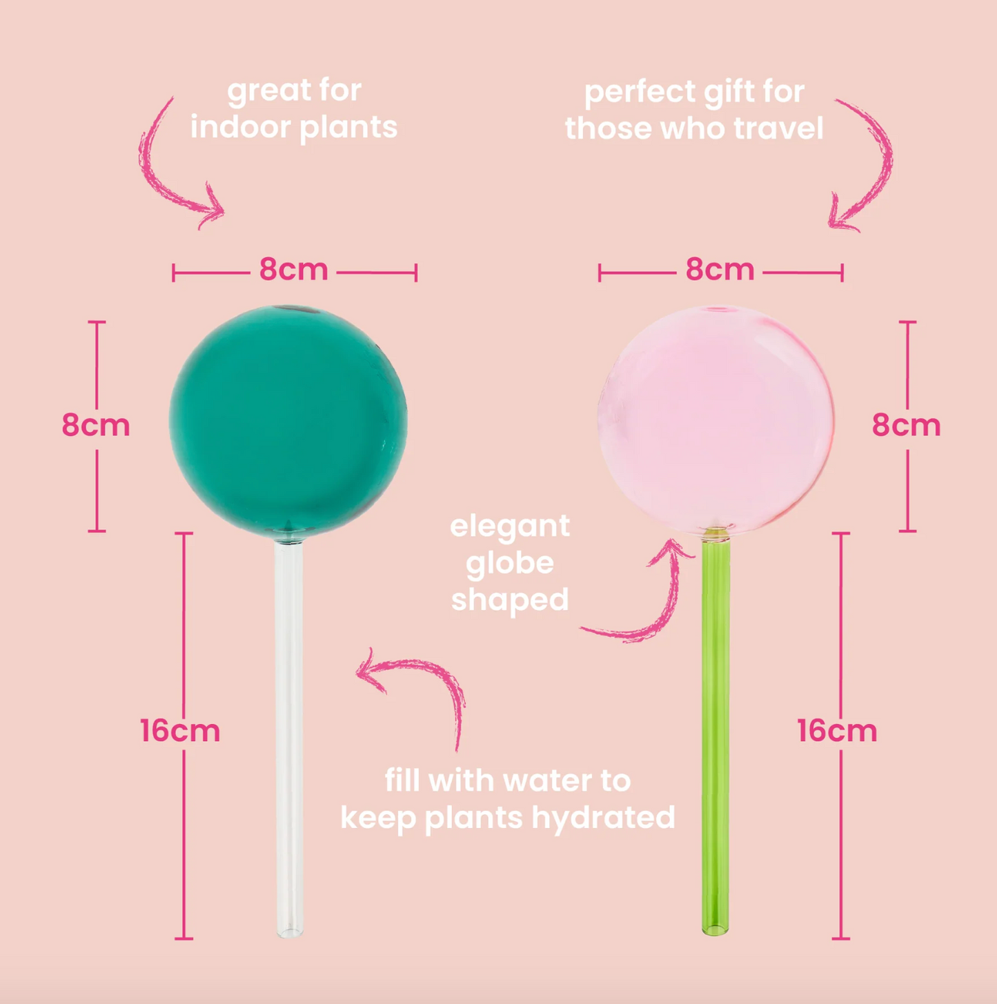 Plant Water Globes - Pink & Green Set of 2