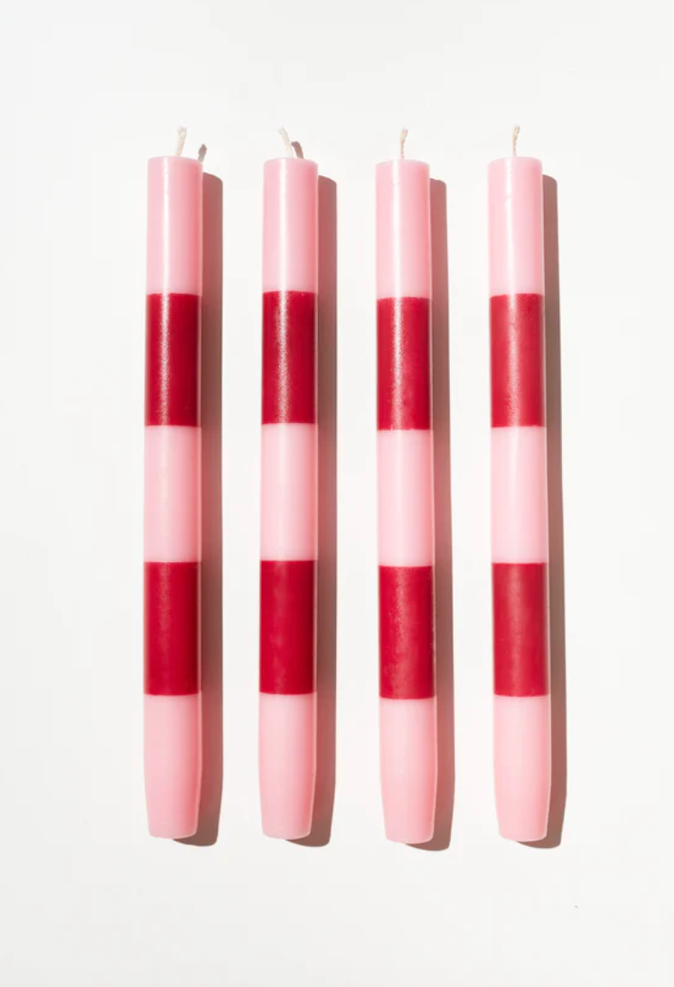 Striped Dinner Candles - Pink & Maroon 4 pack