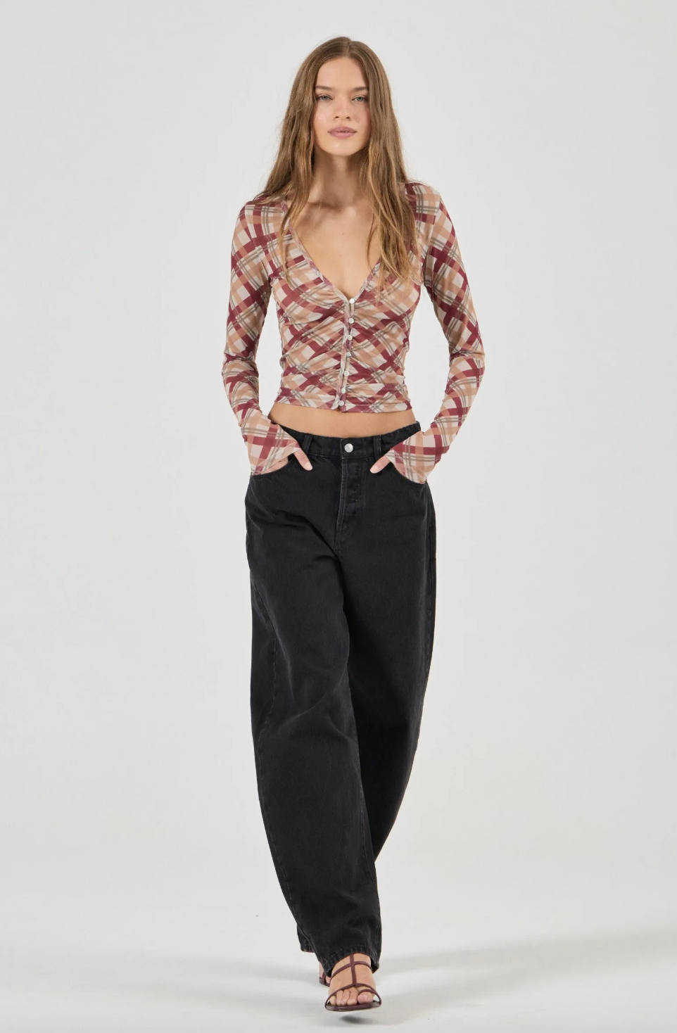 Field Lines Long Sleeve Top - Cherry