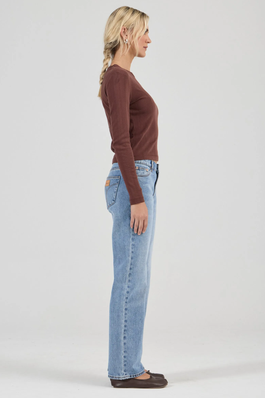 Pointelle Classic Long Sleeve Top - Chocolate