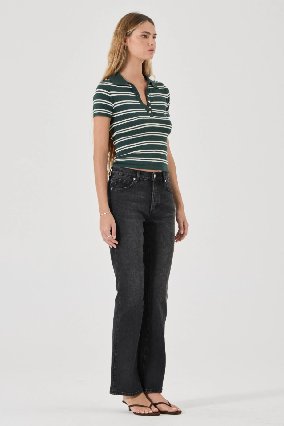Lady Knit Polo Top - Deep Green