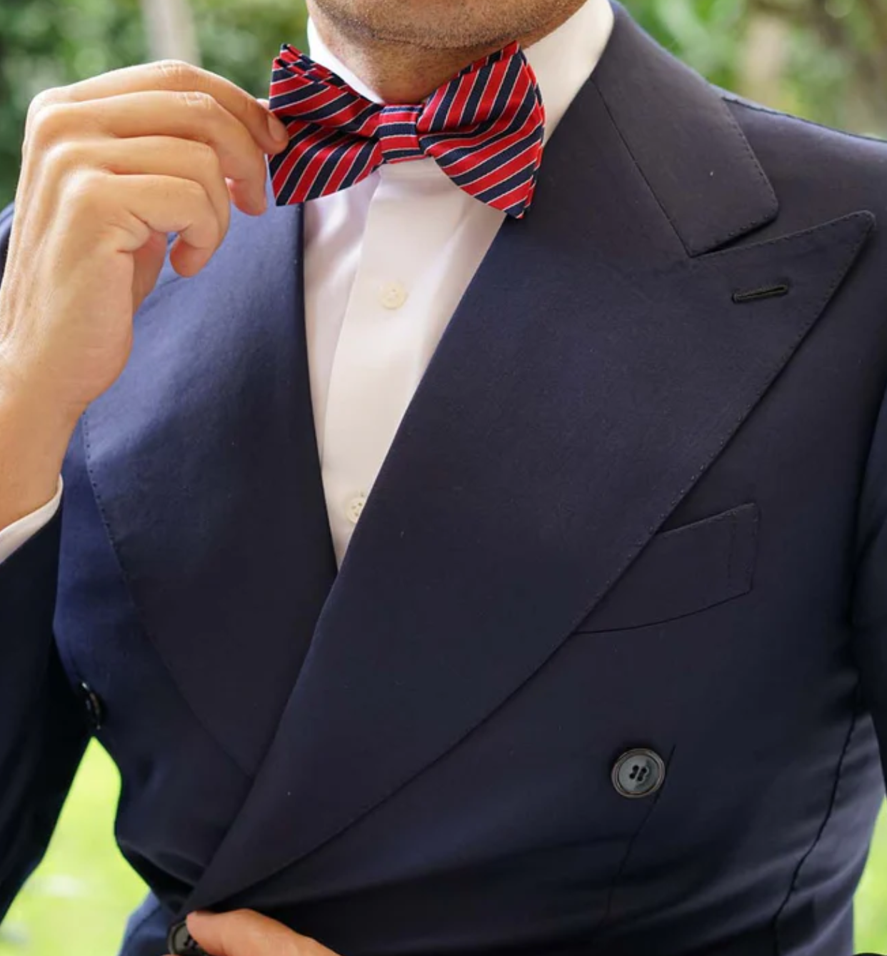 Striped Maroon with Navy Blue Bow Tie