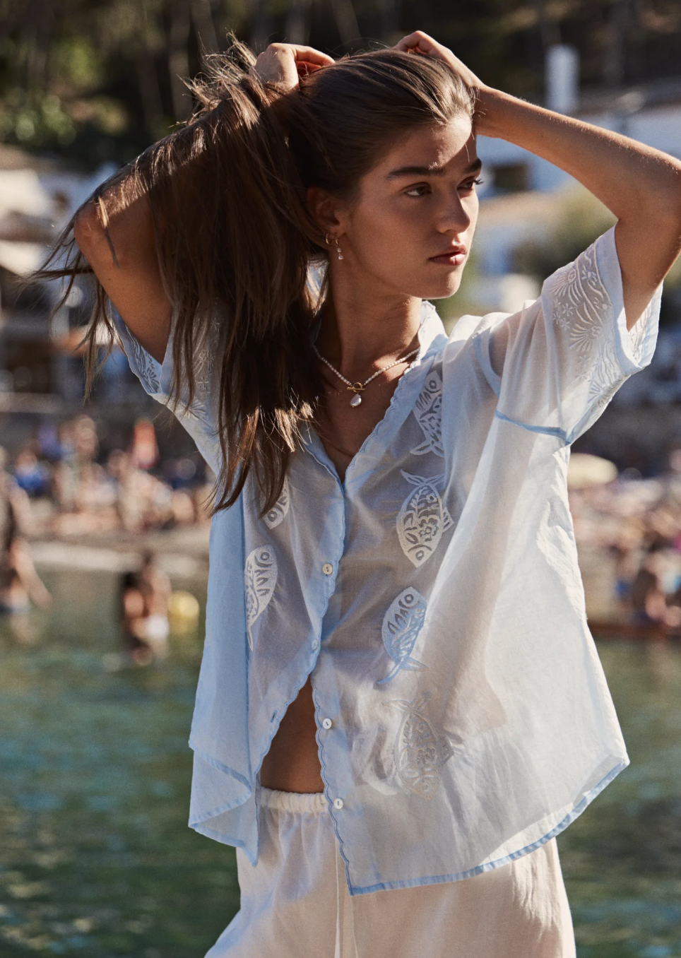 Sardine Embroidered Blouse - Sky Blue