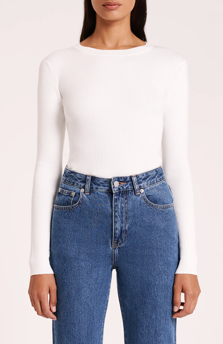 Classic LS Knit - White (Fine Rib)