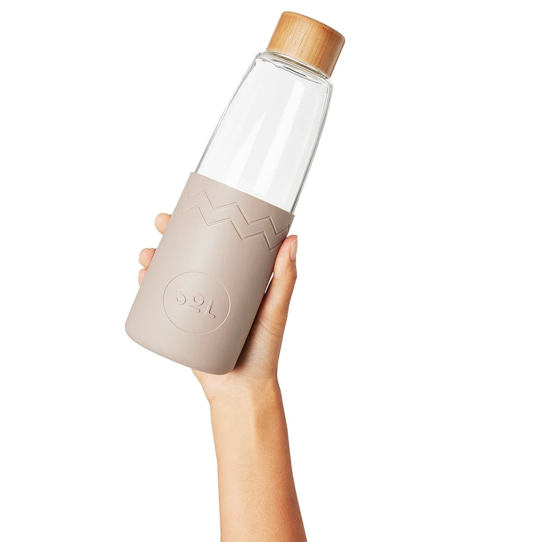 Glass Drink Bottle Handblown Reusable - Seaside Slate