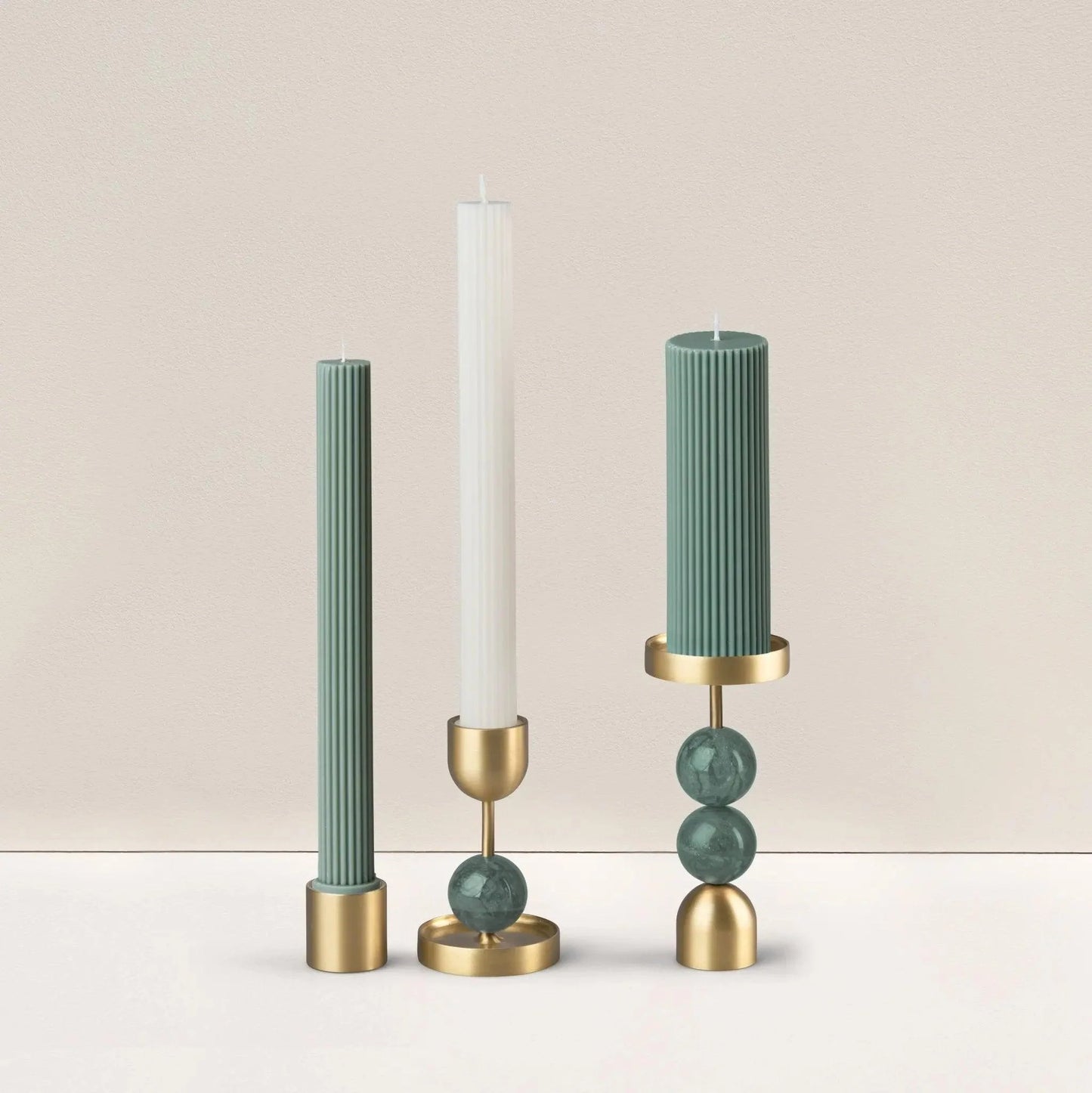 Beaded Fountain Brass Candle Holder - Green
