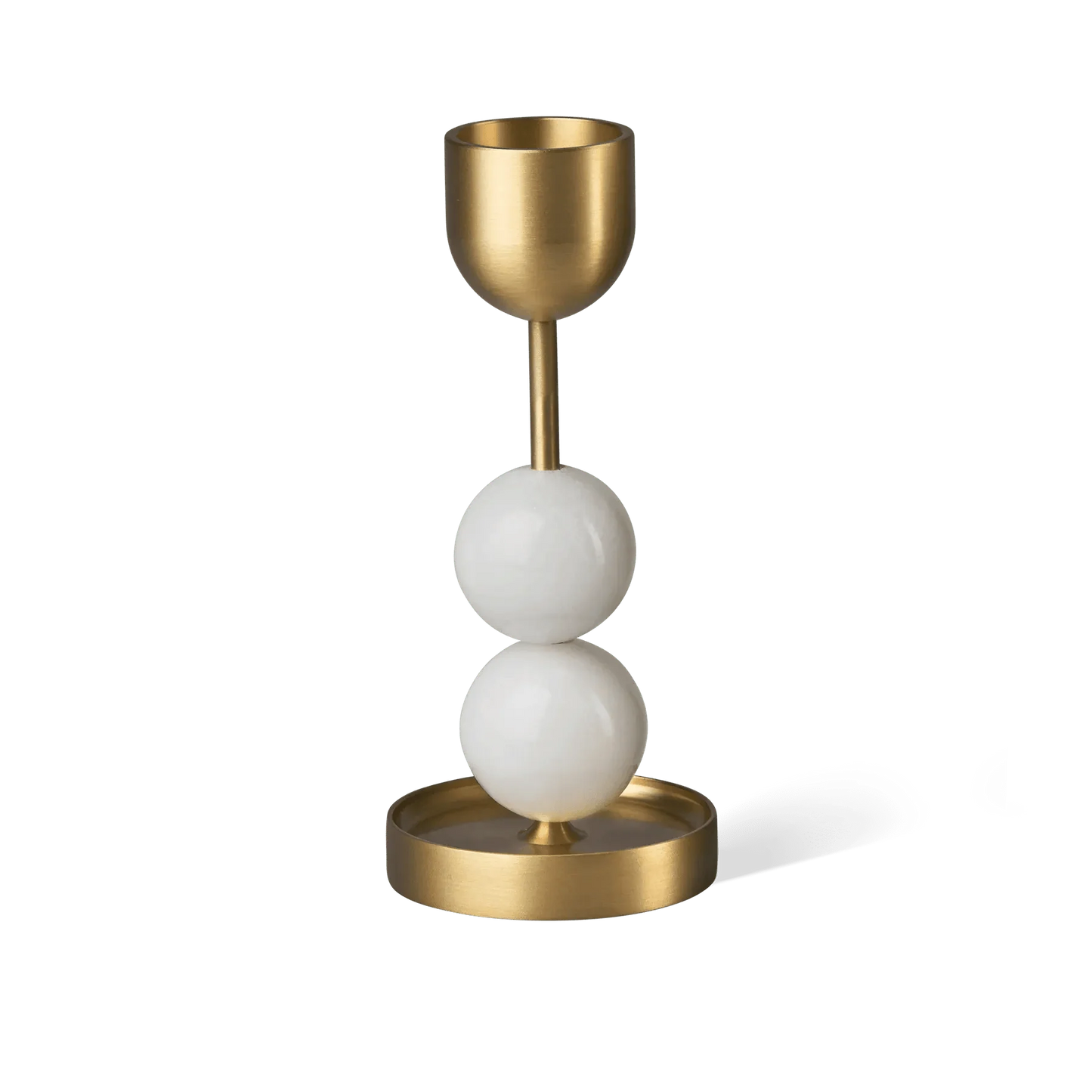 Beaded Fountain Brass Candle Holder - White
