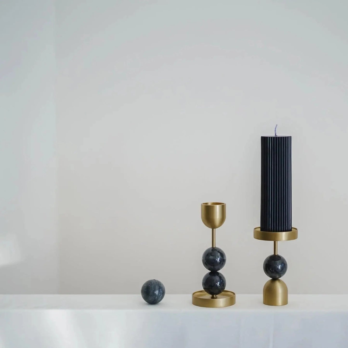Beaded Fountain Brass Candle Holder - Black