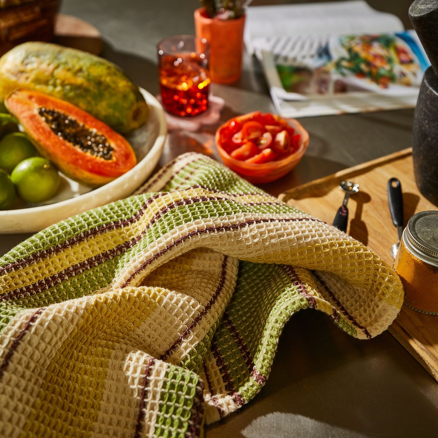 Ishani Stripe Tea Towel -Palm