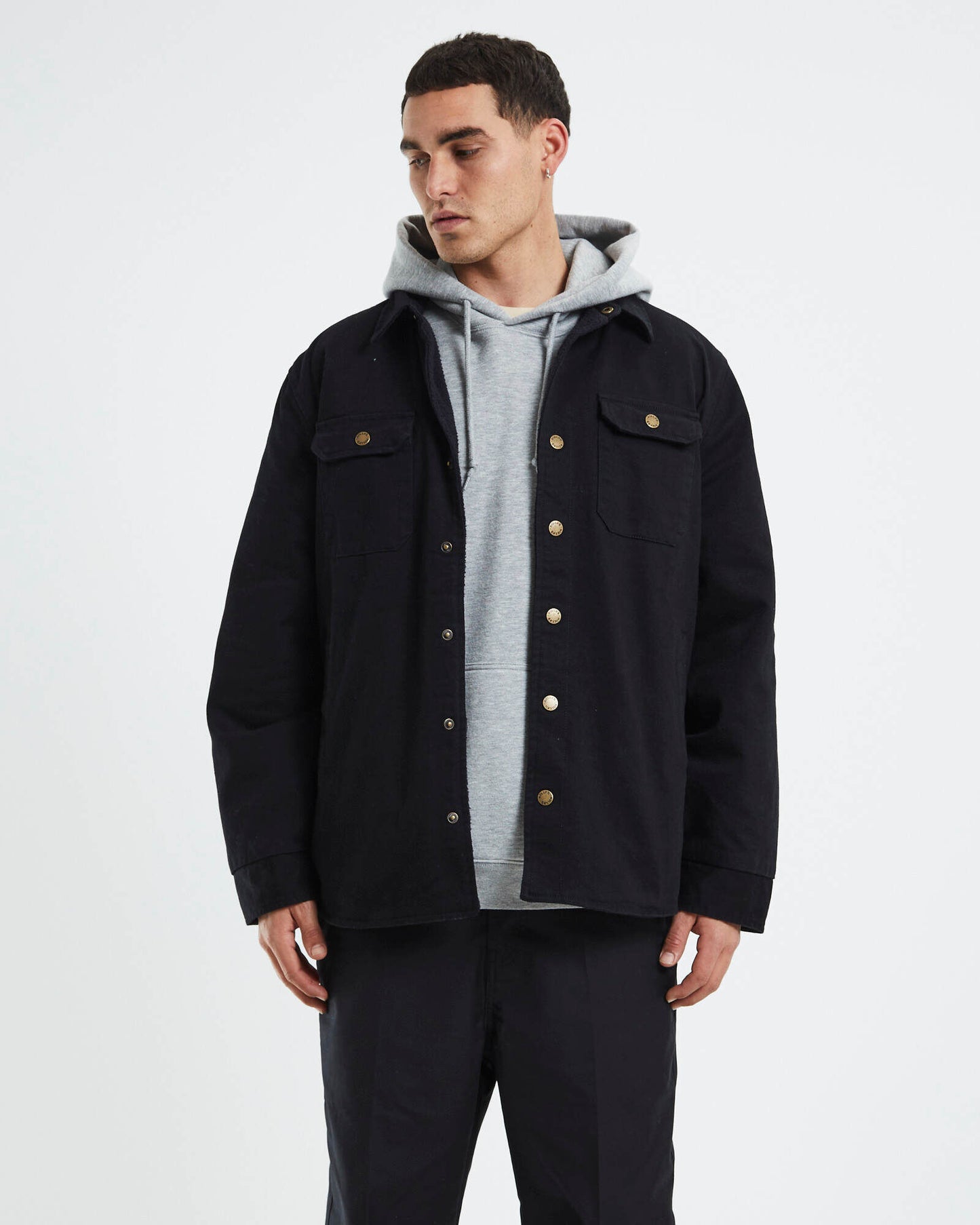 Men at Work Drill Shacket - Black