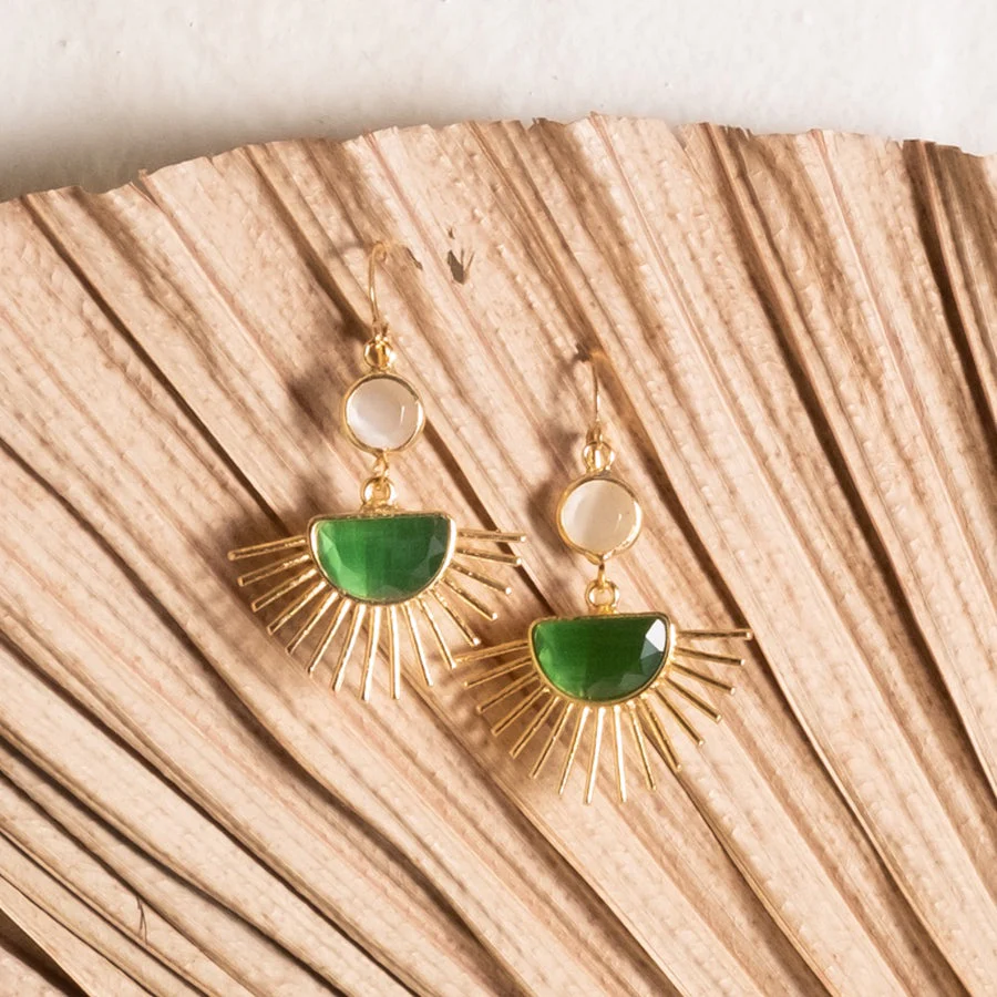 Sunray Drop Earrings - Green
