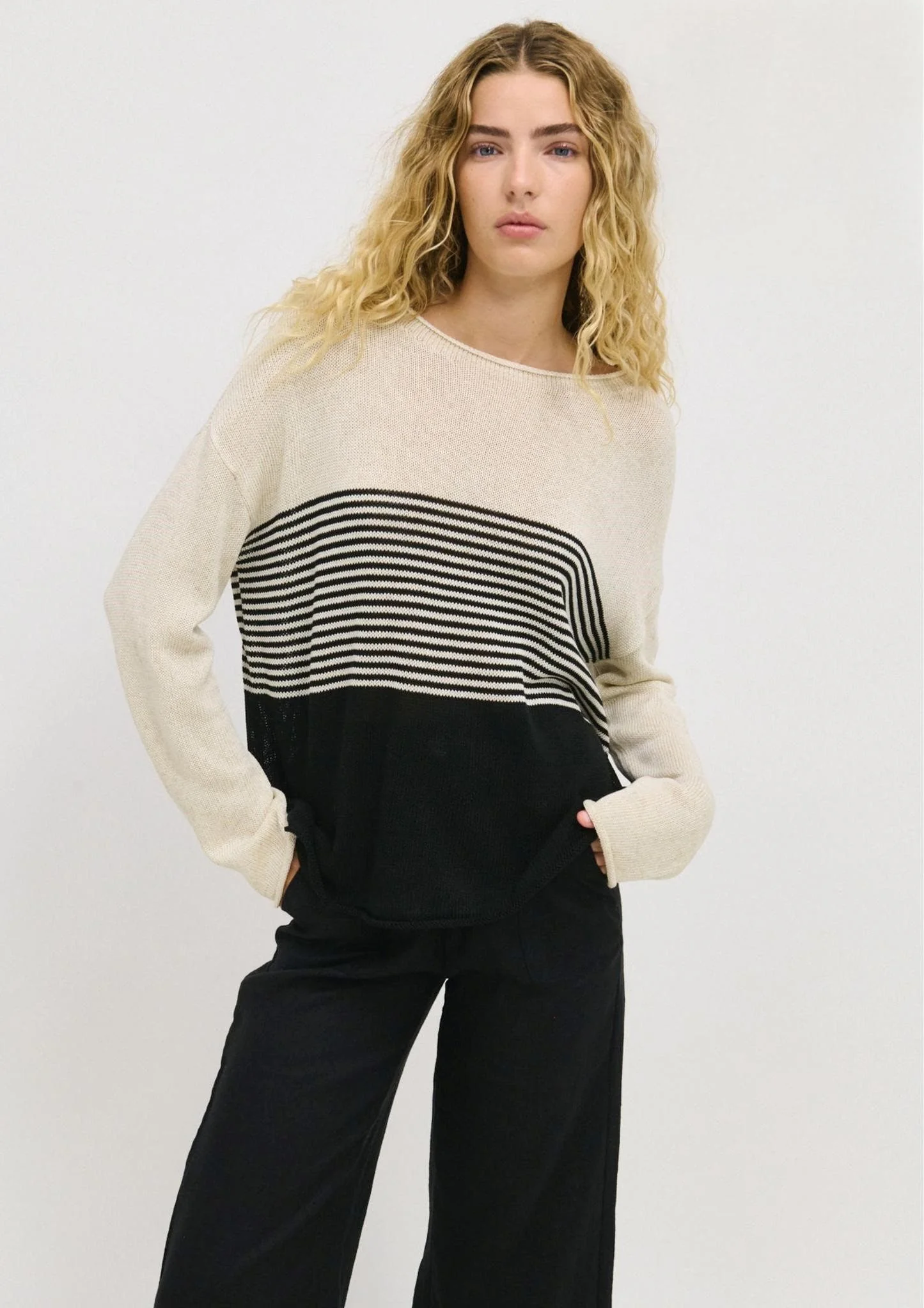 Emma Stripe Knit Top - Black