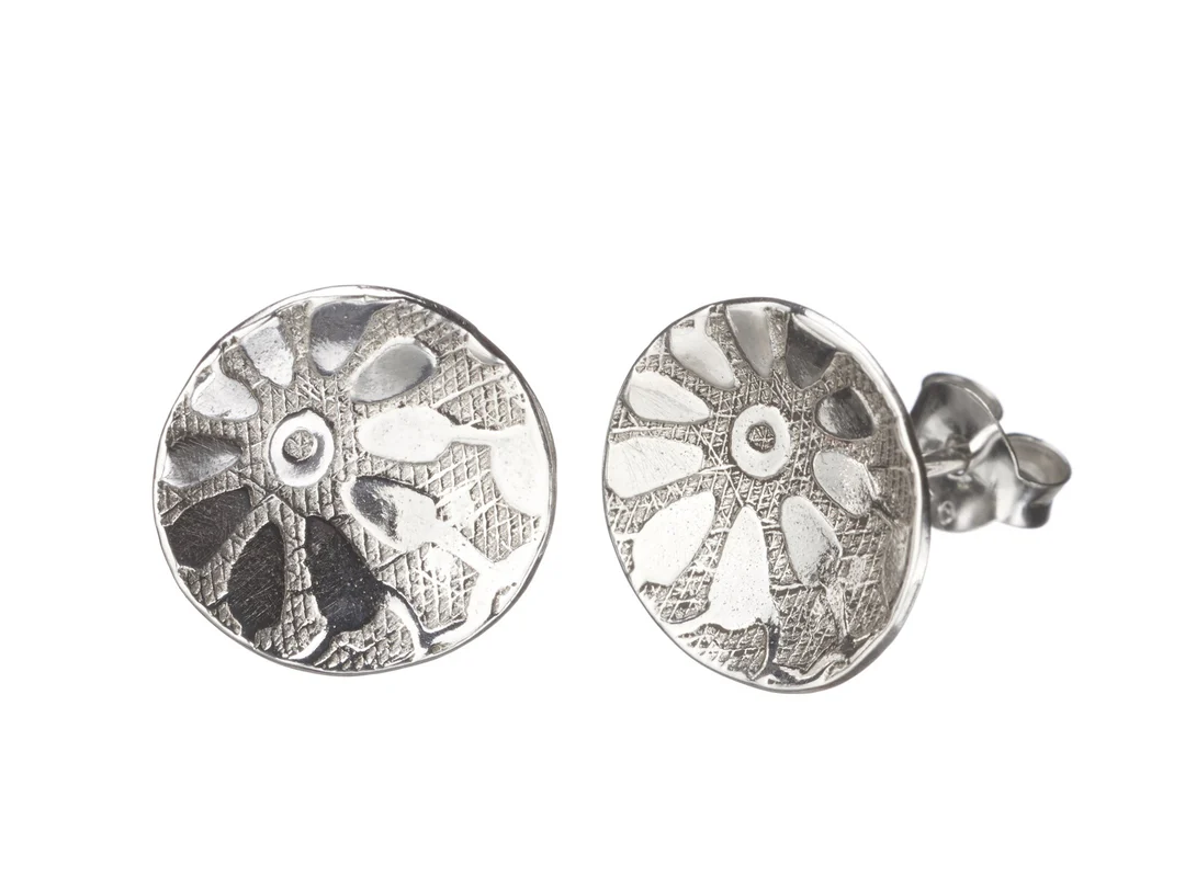 Floral Print Studs - Silver