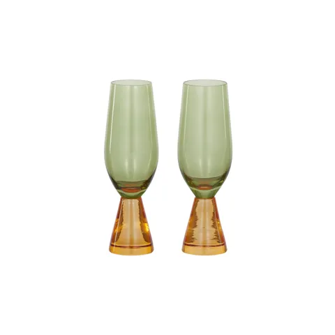 Pyramid Flute Glasses - Set of 2 - Amber/Green
