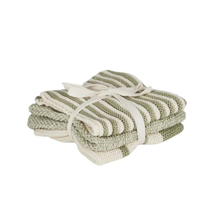 Amy Cotton Knit Cloth in Moss - Set of Three