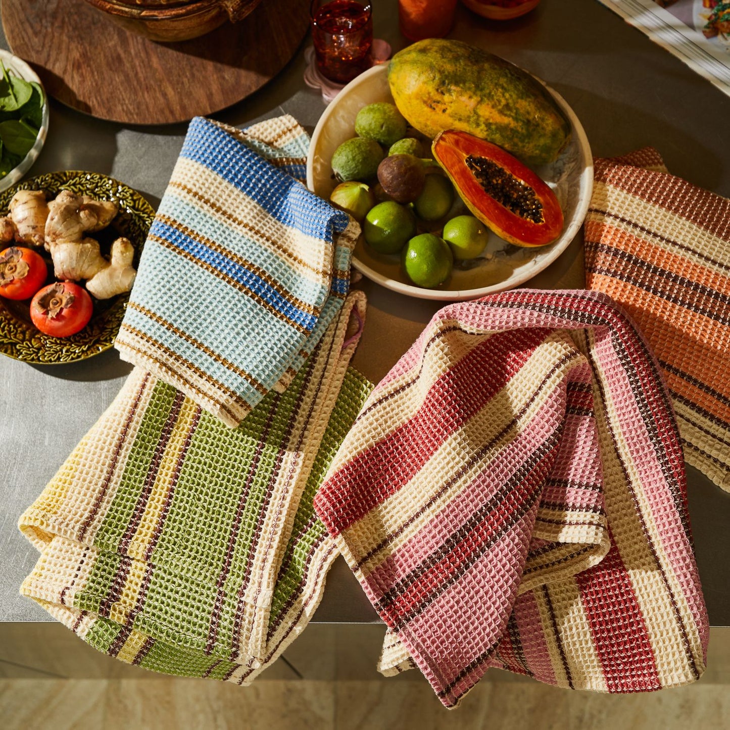 Ishani Stripe Tea Towel -Palm