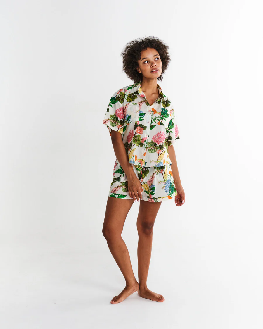 Pyjama Set - Organic Cotton Shirt & Short in Bouquet Beauty
