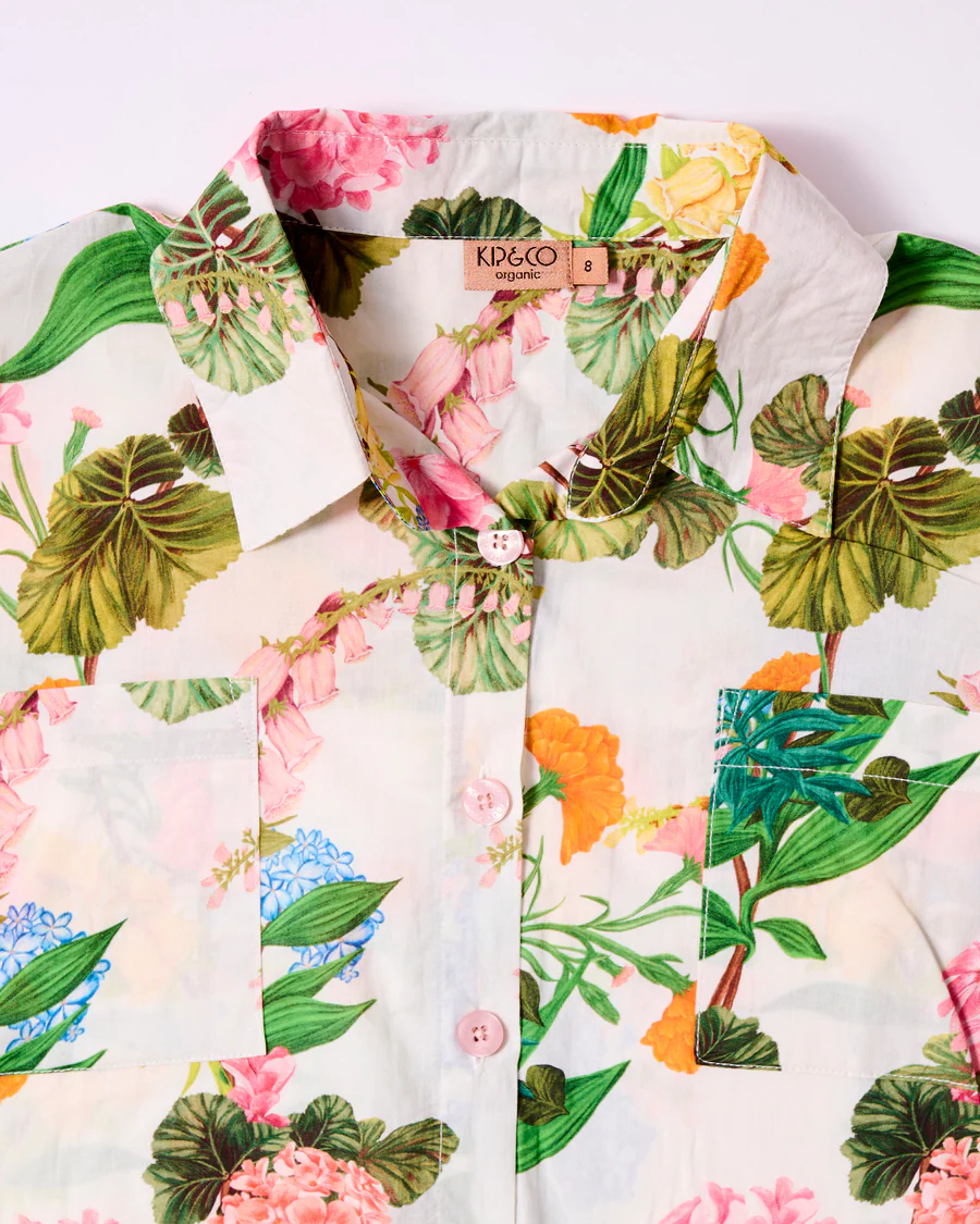 Pyjama Set - Organic Cotton Shirt & Short in Bouquet Beauty
