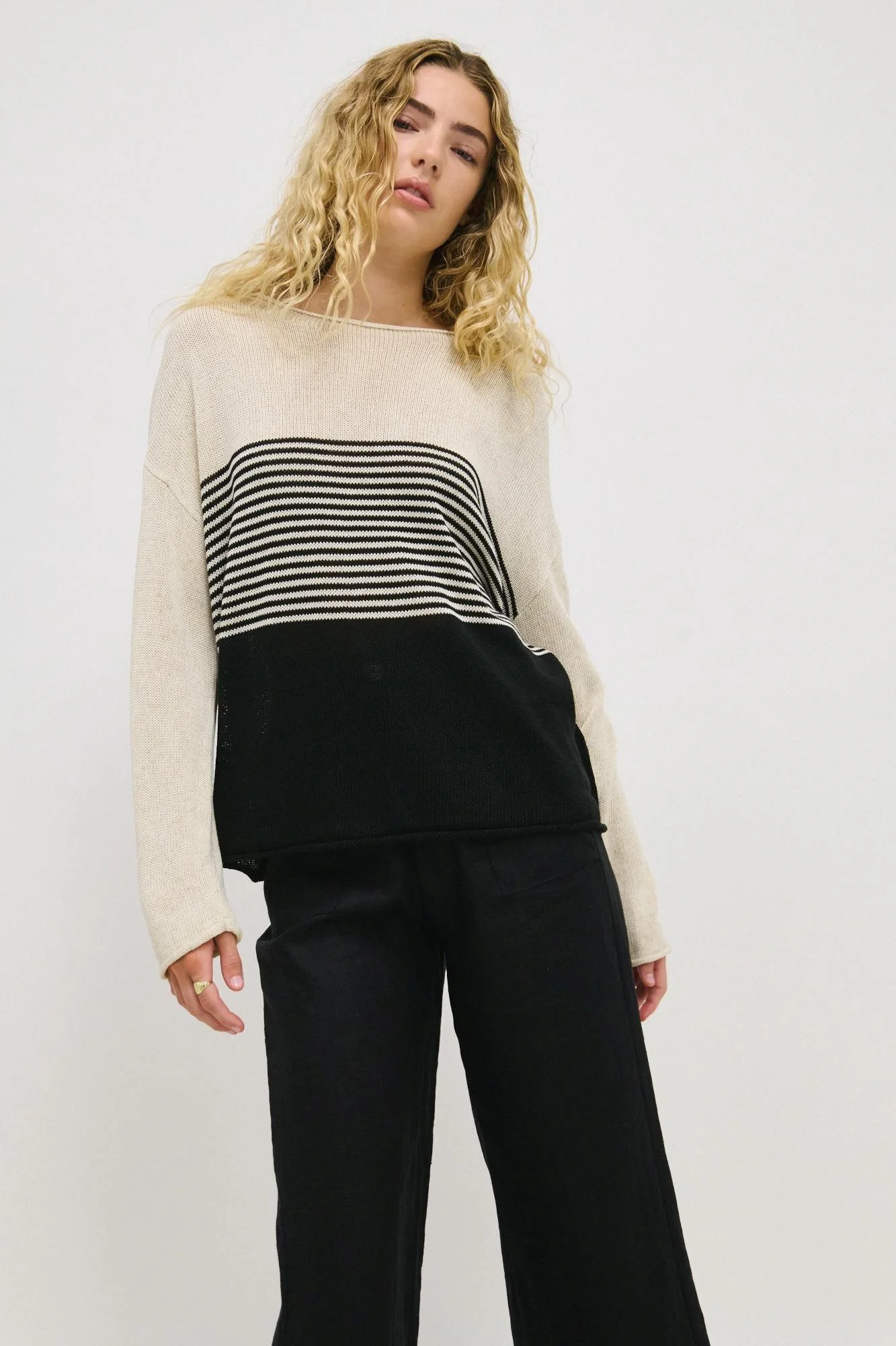 Emma Stripe Knit Top - Black