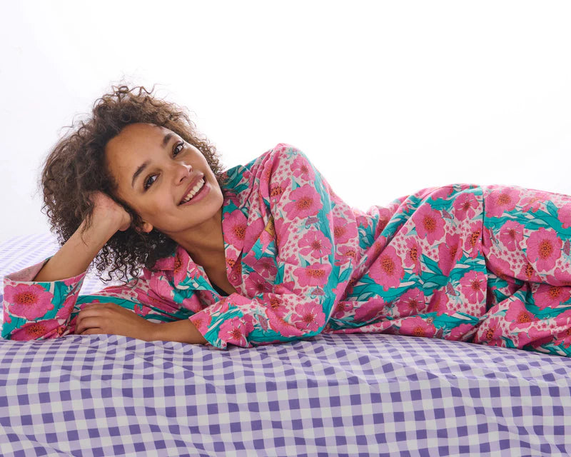 Pyjama Set - Flannelette LS Shirt and Pant - Tumbling Flowers Pink