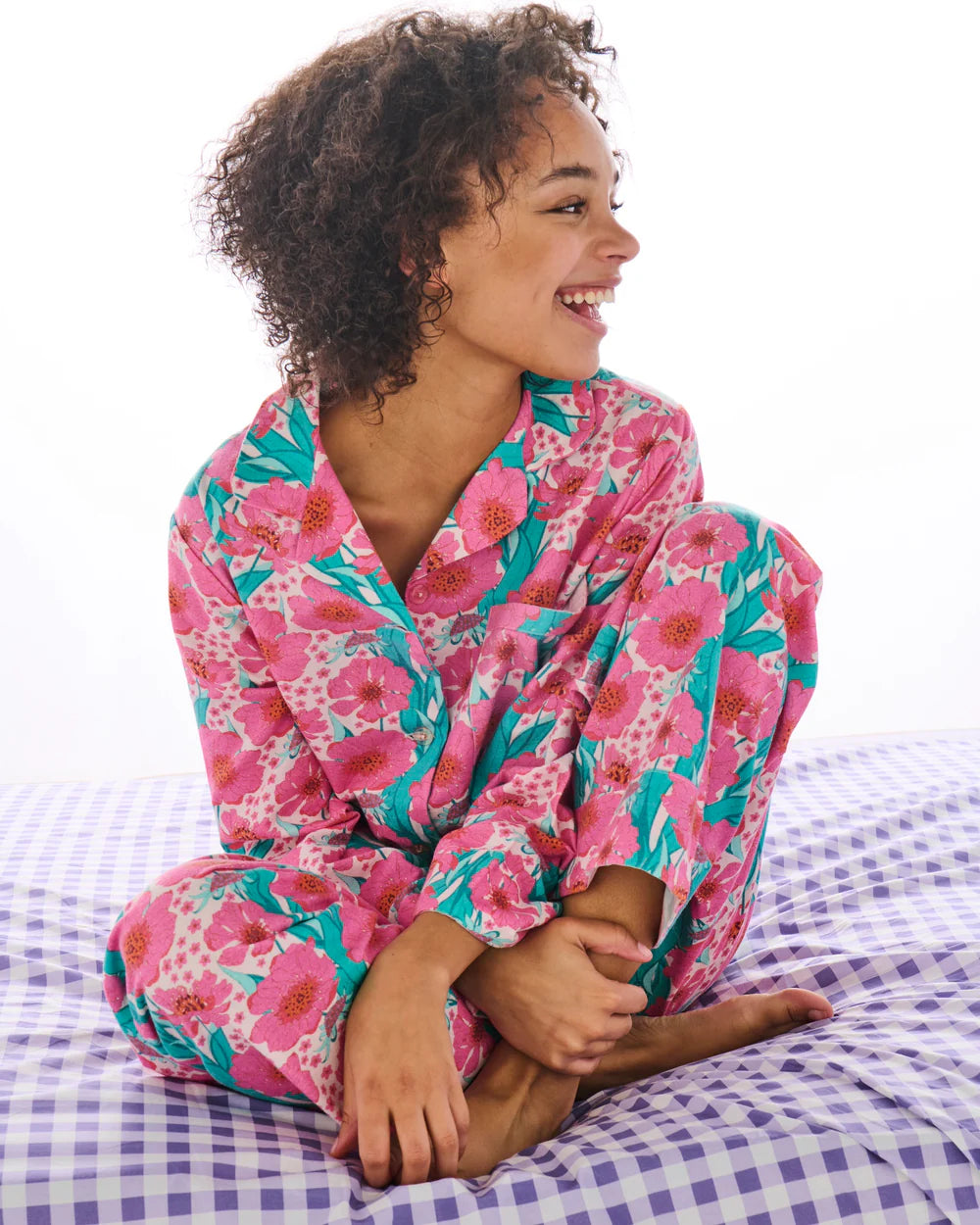 Pyjama Set - Flannelette LS Shirt and Pant - Tumbling Flowers Pink