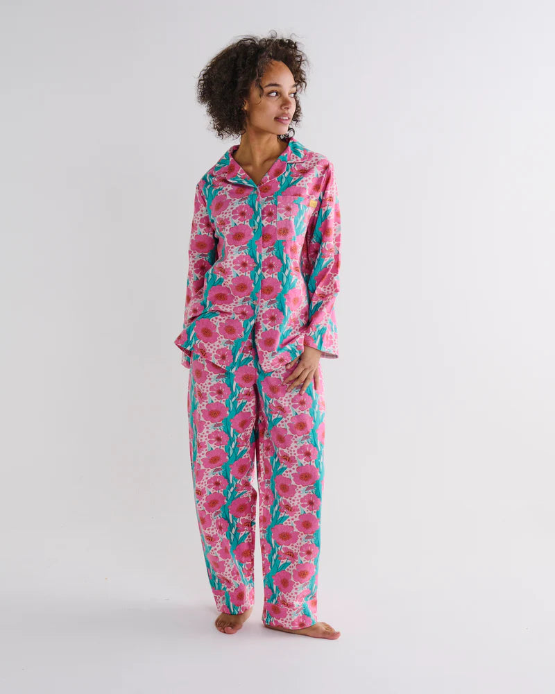 Pyjama Set - Flannelette LS Shirt and Pant - Tumbling Flowers Pink
