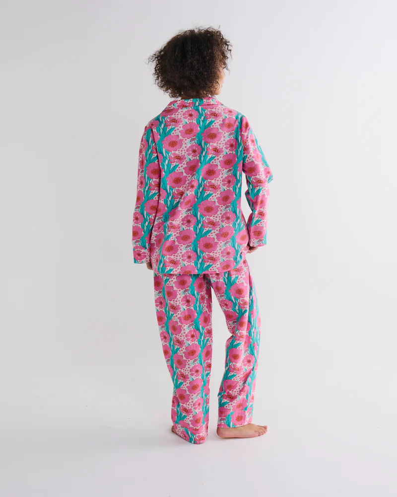 Pyjama Set - Flannelette LS Shirt and Pant - Tumbling Flowers Pink