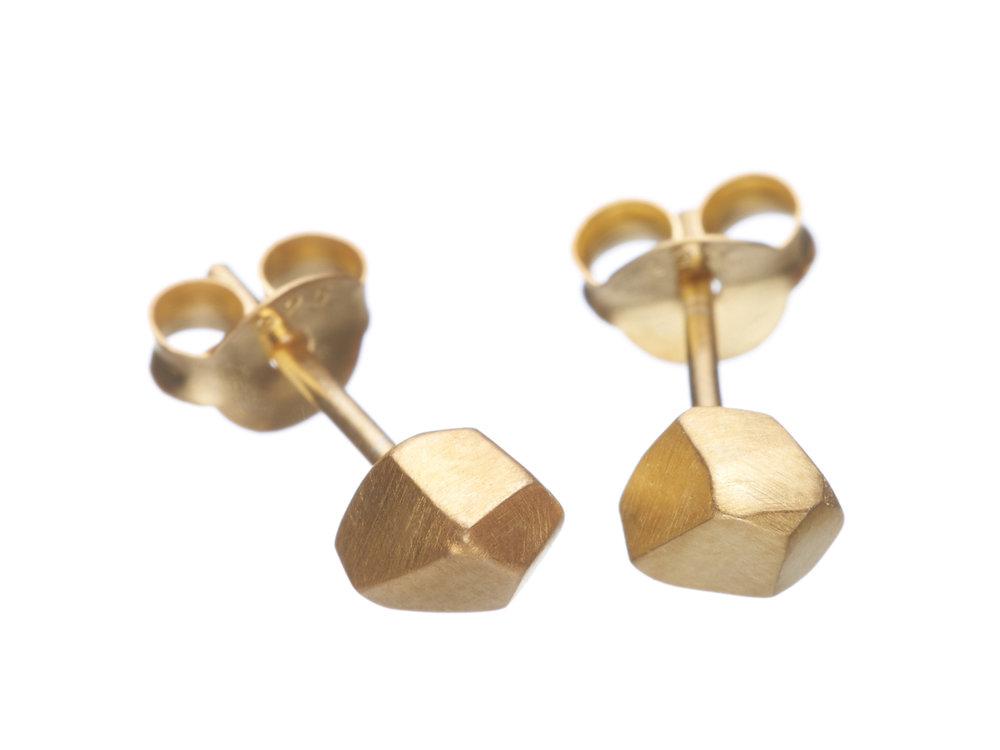Mini Geometric Faceted Stud Earrings - Matte Gold