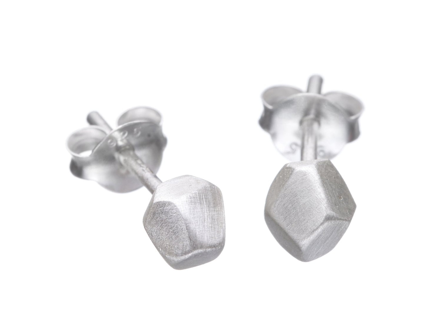 Mini Geometric Faceted Stud Earrings - Matte Silver