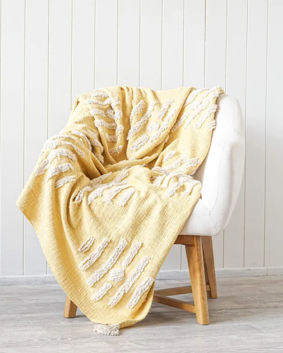 Throw Blanket - Iris - Butter Yellow/White - 125x150