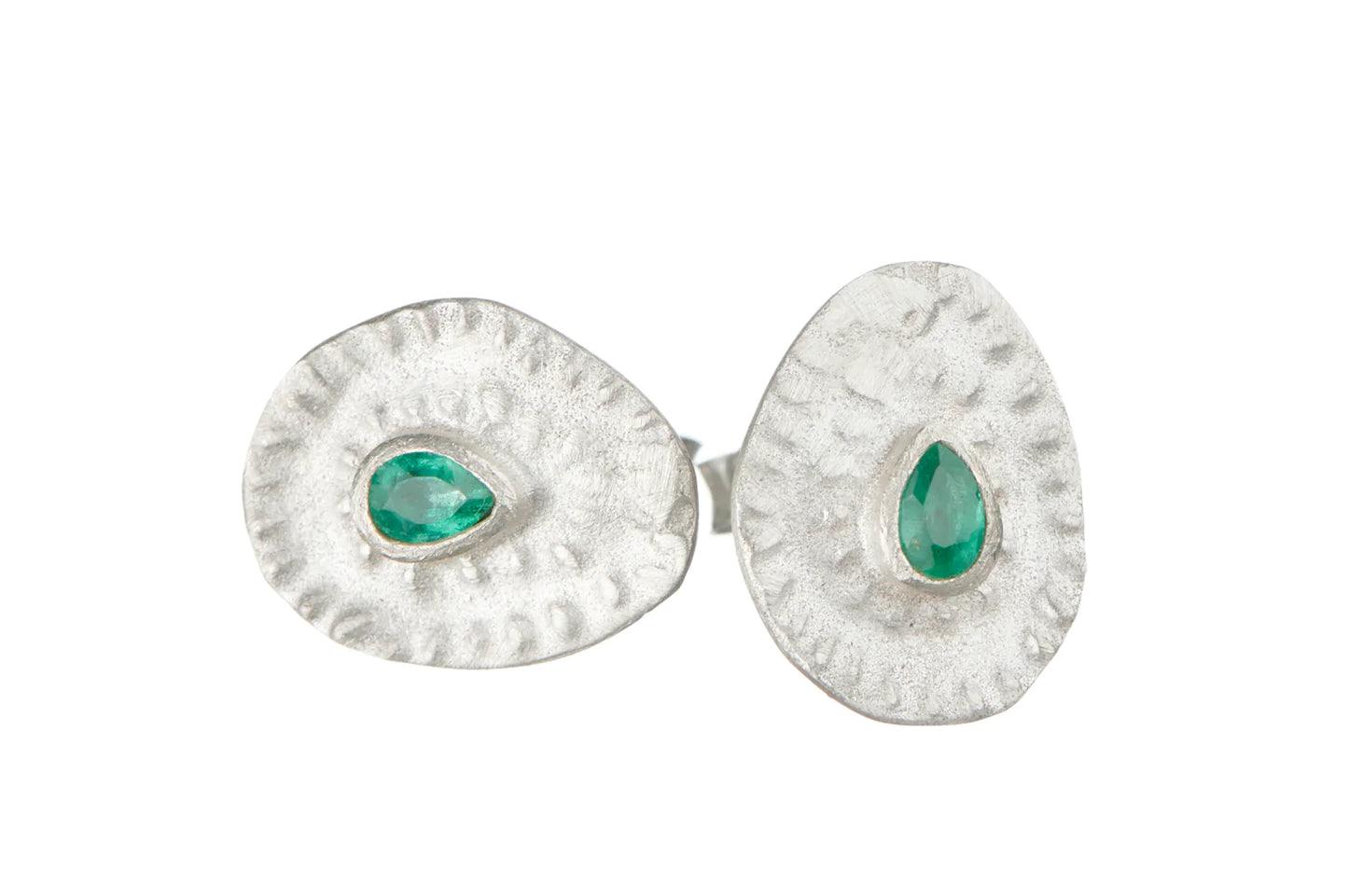Pharoah's Tear Studs - Silver / Green Emerald